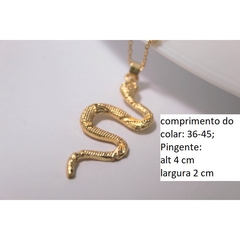 Imagem do Corrente Escama Feminino Dourado Pingente Coração Serpente