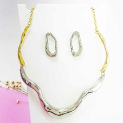 Kit Colar Choker Mix de Banhos Dourado com Brinco Prata - GRM Bijuterias