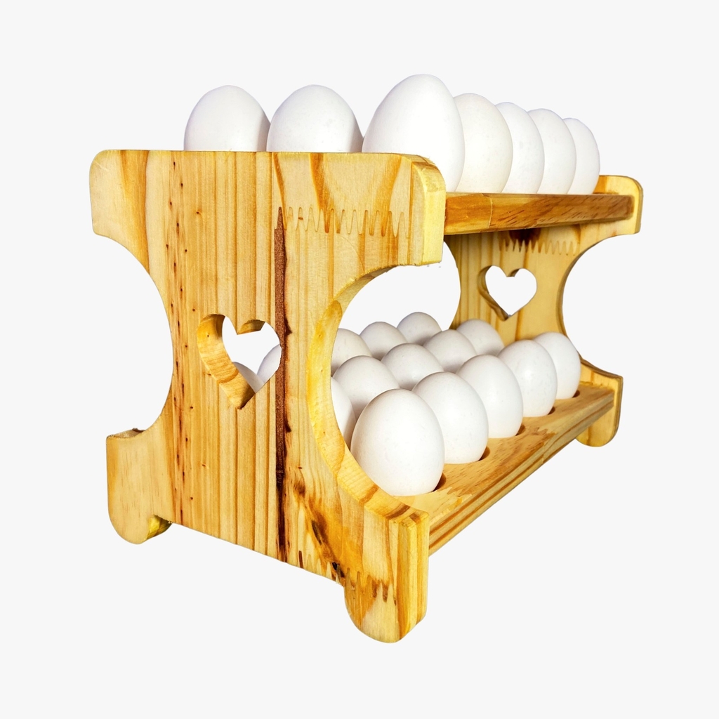 Porta Ovos Madeira - Coração Circular - Para 30 Unidades
