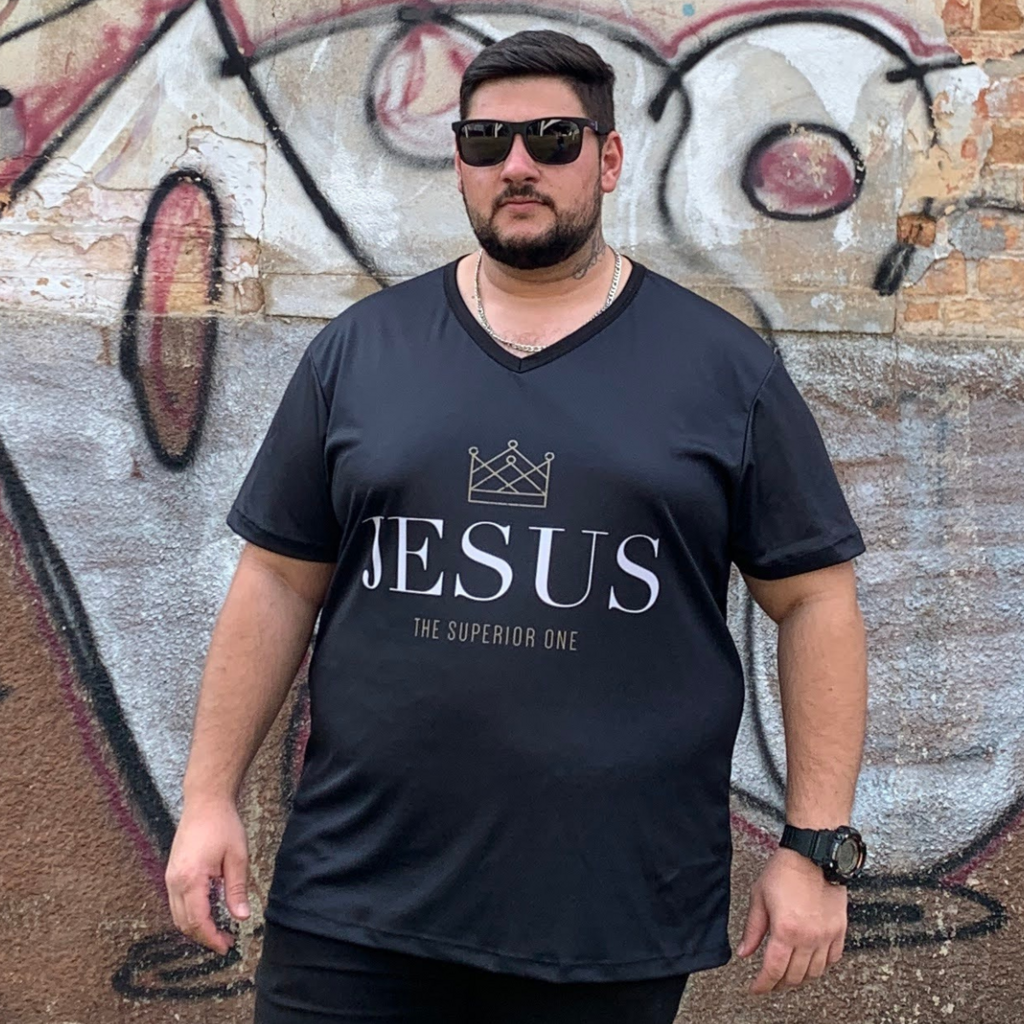 Camiseta Plus Size Masculina Manga Curta Dry Fit Proteção Uv Cristã