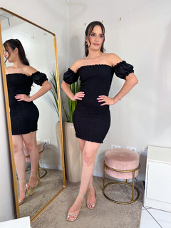 VESTIDO FLORA LASTEX PRETO