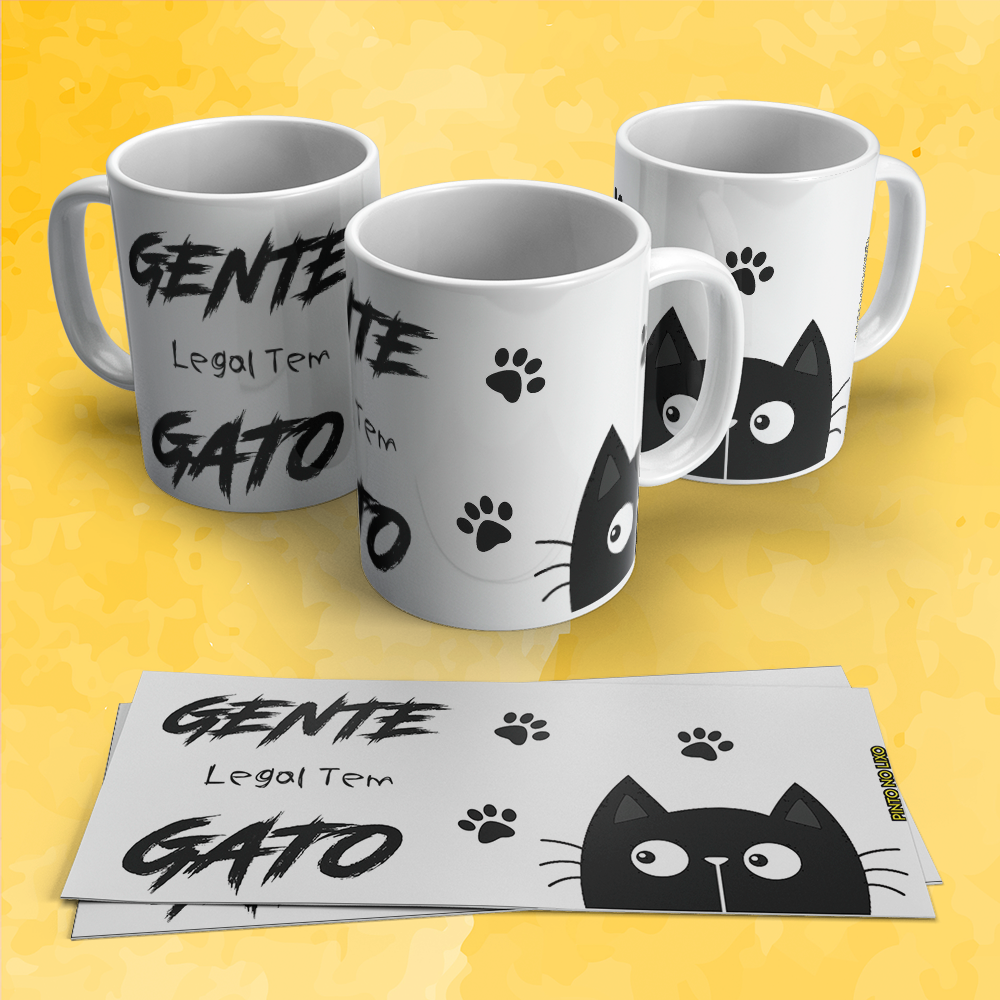 Caneca Gato Gente legal tem gato desenho gato preto