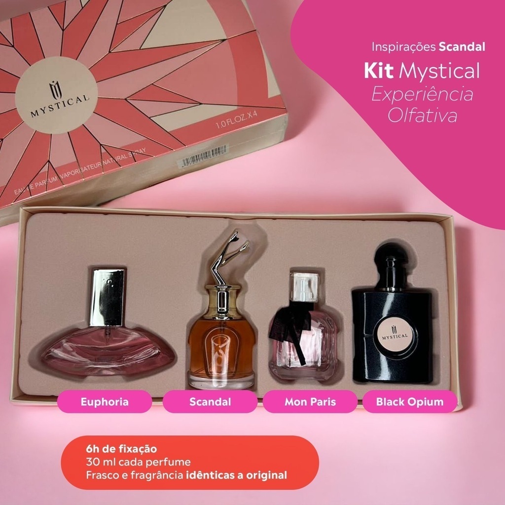 Kit Mystical com 4 Perfumes Femininos - 30ml scandal Pré venda