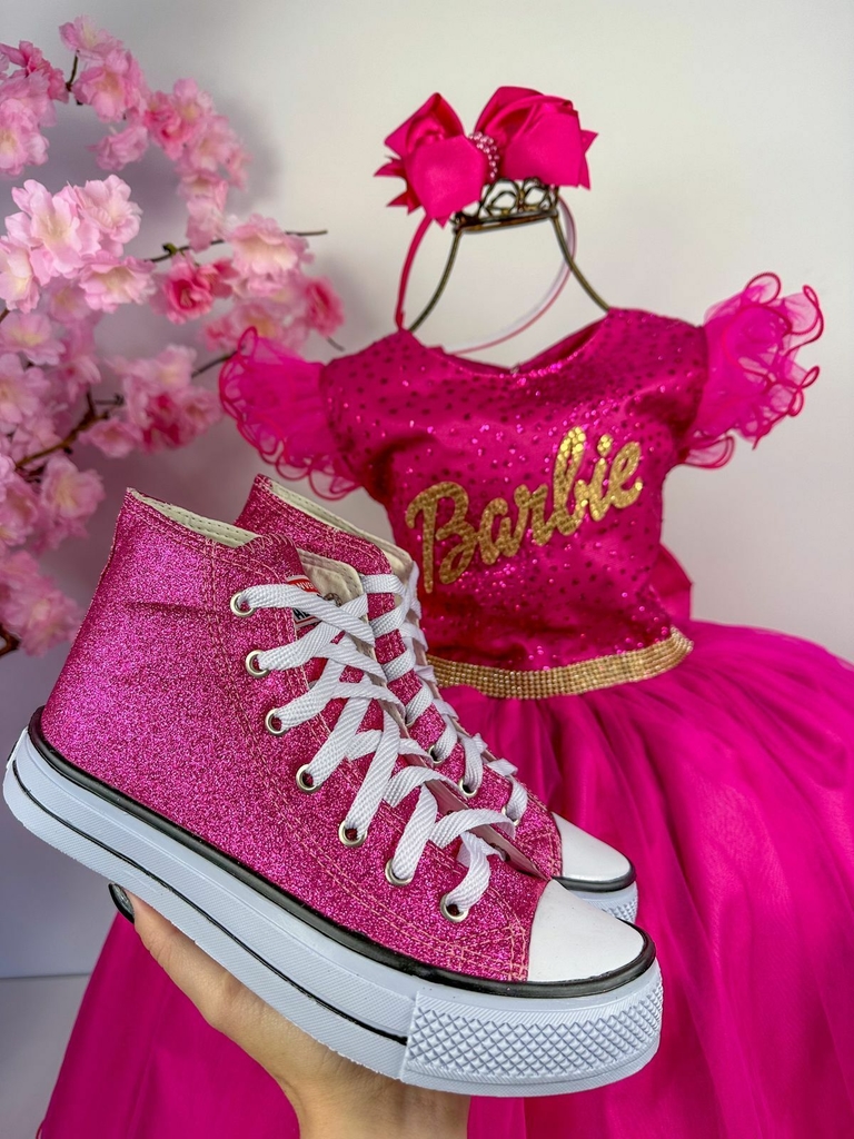 Vestido Barbie Pink Glitter