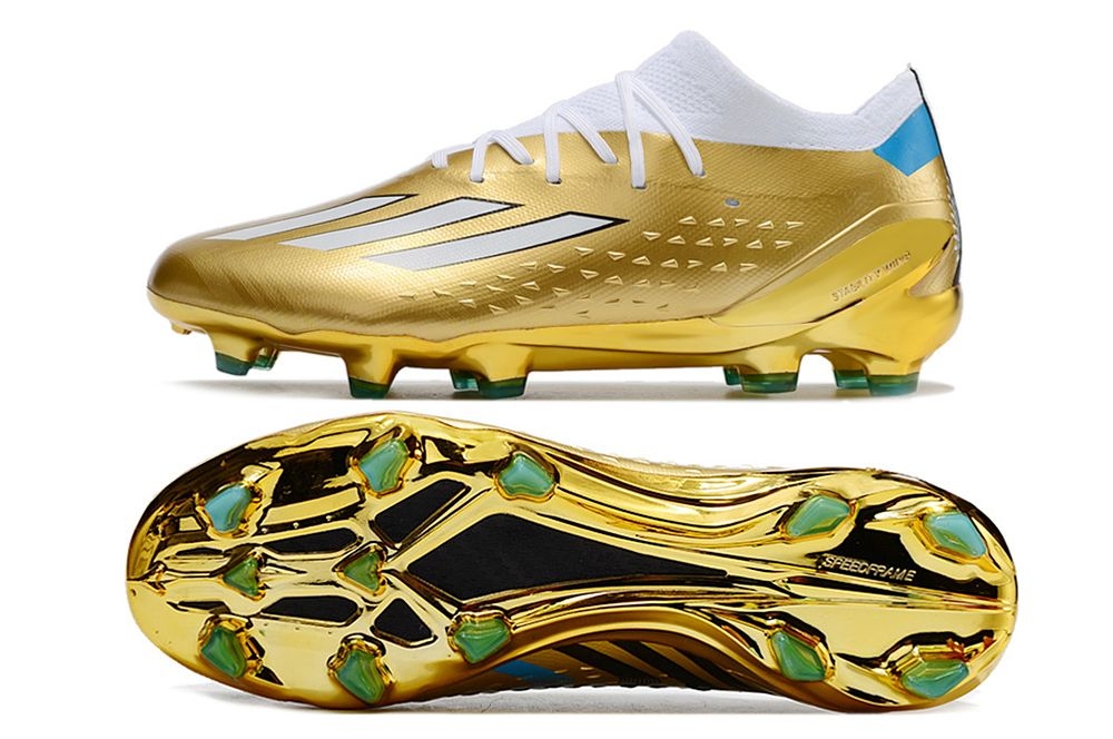 Chuteira de Campo Adidas X Speedportal Dourada Edicao Lionel Messi Copa 2022