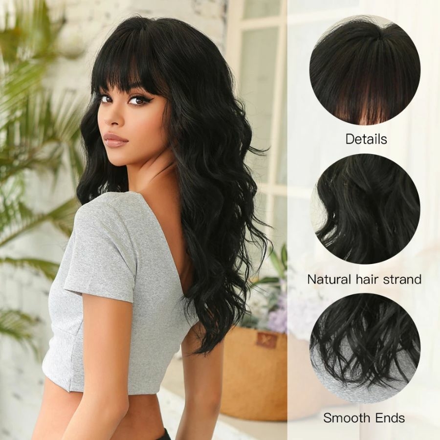 peruca lace wig cabelo fibra organica ondulada c/franja reta