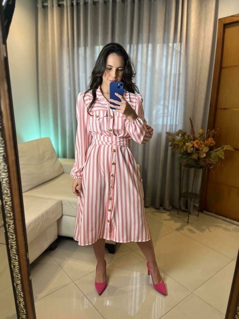 Vestido chemise cheap listrado midi