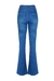 Calça jeans flare azul andreza de cintura alta, com cós triplo, base andreza, foto costas still.