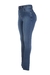Calça skinny de cintura alta azul médio acetinada com botões de pressão forrados, foto lateral still.