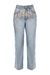 Calça jeans azul claro com franjas cristais na internet