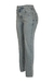 Calça reta azul clara de cintura intermediária com barra desfiada, foto lateral still.