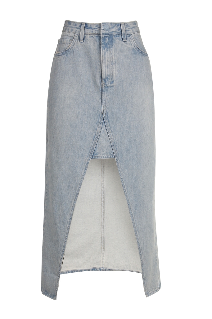 Saia longa jeans cintura alta discount