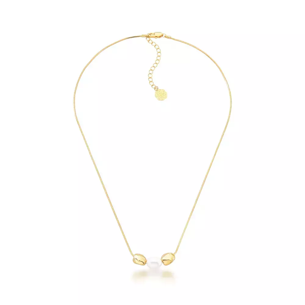 Colar Little Metal & Pearl - Dourado Perola Branca