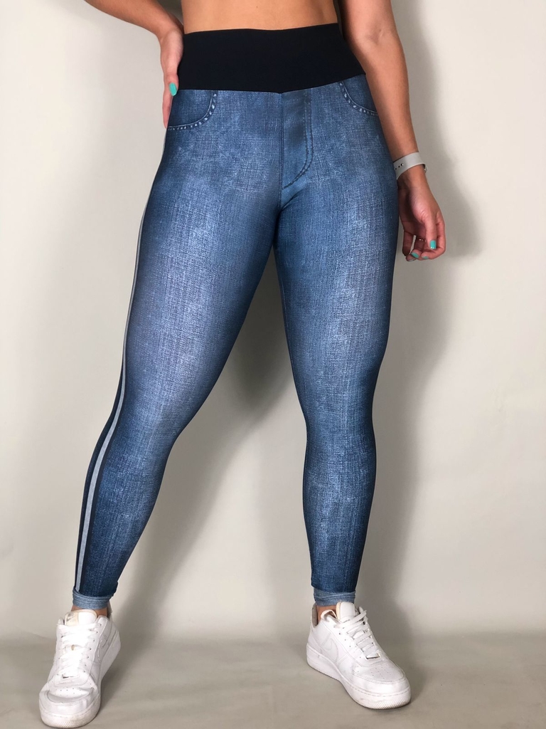 LEGGING FAKE JEANS LISTRA LATERAL - WORLD FITNESS