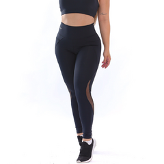 Calça Legging Suplex Poliamida Bolso Lateral Tule Preto