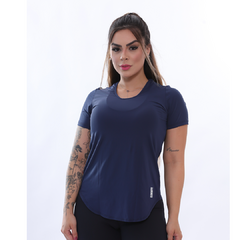 Blusinha Baby Look Comprida Dry-fit Fitiness Azul Marinho - ElementFit