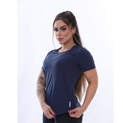 Blusinha Baby Look Comprida Dry-fit Fitiness Azul Marinho - loja online