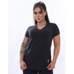 Blusinha Baby Look Comprida Dry-fit Fitiness Preto - ElementFit