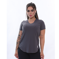 Blusinha Baby Look Comprida Dry-fit Fitiness Cinza - ElementFit
