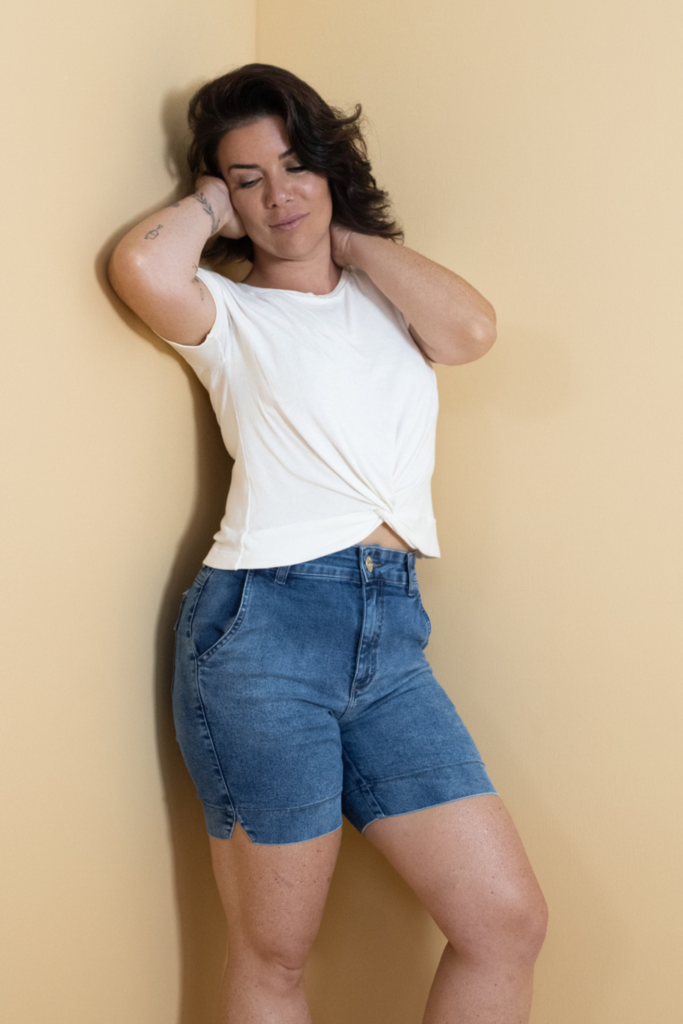 Short jeans cintura alta promoção sales