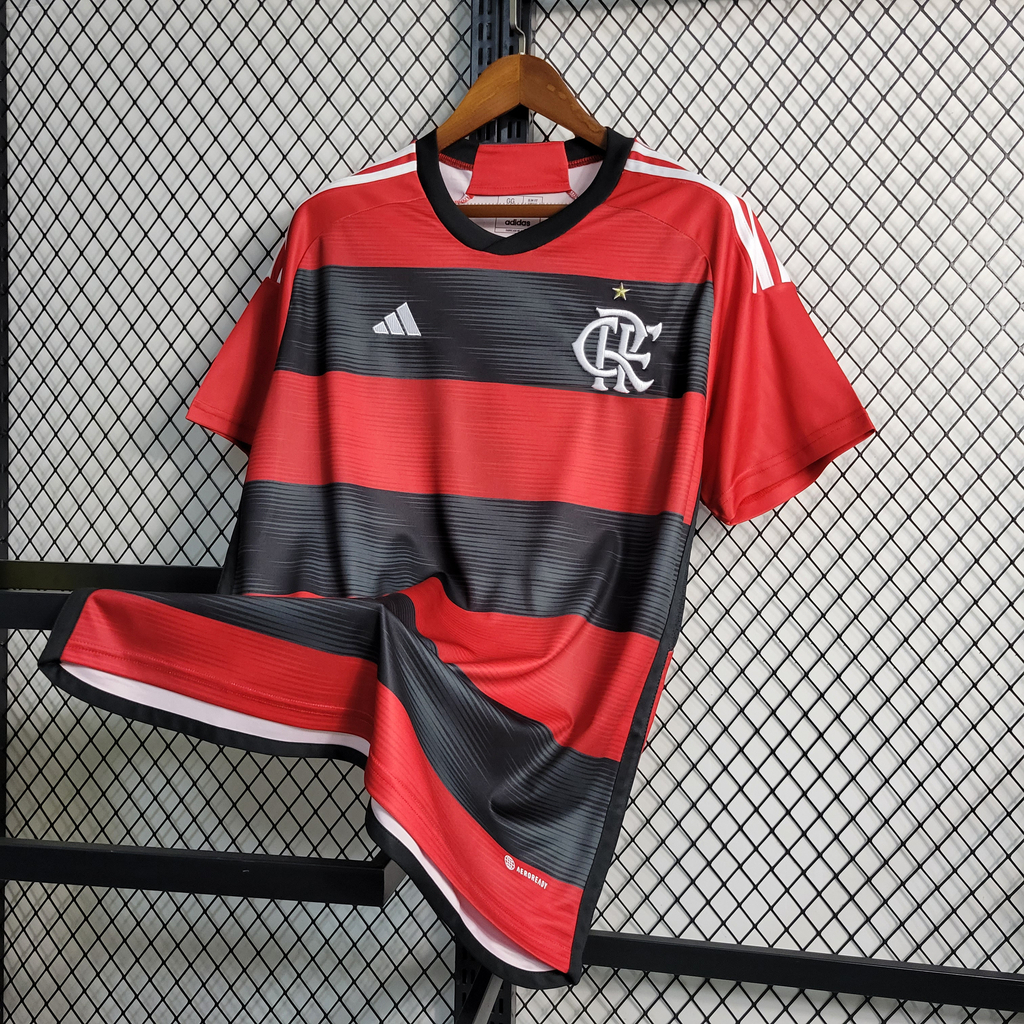 Camisa Flamengo I 23 24 Torcedor Adidas Masculina Vermelho e Preto