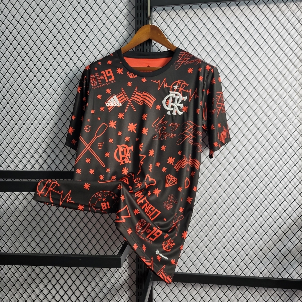 Camisa Flamengo pré-jogo 22/23 Torcedor Adidas Masculina - Preto e Vermelho