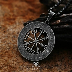 Pingente - Vegvísir "Bússola Viking" (Envelhecido Escuro)