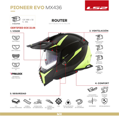 CASCO LS2 MX 436 CROSS PIONEER ROUTER NEGRO MATE AMARILLO