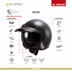 CASCO ABIERTO LS2 OF601 BOB MATT BLACK FIBRA VIDRIO - Marelli Sports