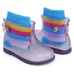 Bota Galocha Transparente Infantil Com Meia - Baby Love