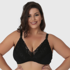 Sutiã Amamentação de Algodão com Renda Plus Size- Sem Bojo-Preto-ST034PLUS - loja online