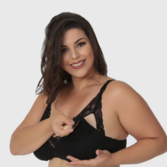 Sutiã Amamentação de Algodão com Renda Plus Size- Sem Bojo-Preto-ST034PLUS na internet