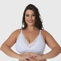 Sutiã Amamentação de Algodão com Renda Plus Size-Sem Bojo-Branco-ST034PLUS