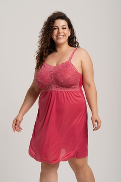 Camisola Feminina Gestante Jersey com Renda Plus Size -Rosa Sandia- CM045
