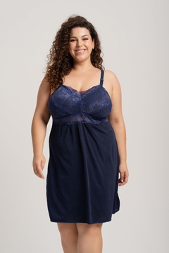 Camisola Feminina Gestante Jersey com Renda Plus Size -Azul Marinho- CM045