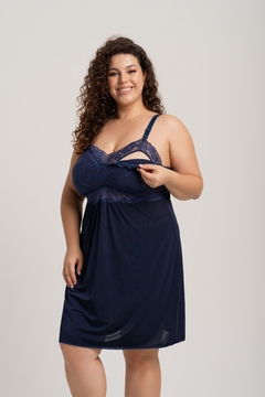 Camisola Feminina Gestante Jersey com Renda Plus Size -Azul Marinho- CM045 - comprar online