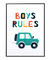 Quadro Decorativo Infantil Carrinho Boys Rules