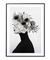 Quadro Decorativo Mulher Flores Na Cabeça Perfil Preto e Branco