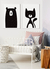 Quadros Decorativos Infantis Gato Preto e Urso Preto - Composição com 2 Quadros