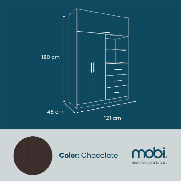 Mobi Cómoda Ropero 121cm Madera Tenerife Chocolate 4 Cajones Mobi Muebles  Contemporáneo