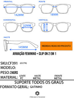 Armação Feminina + Clip On 2 Em 1 CF391 - PRESENTEGOD