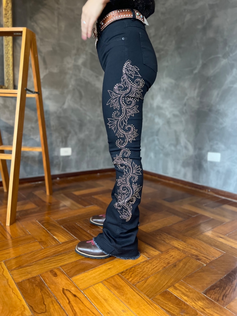 Calça Feminina West Tuff Flare Cos Alto Brilhos Boiadeira Luxo em