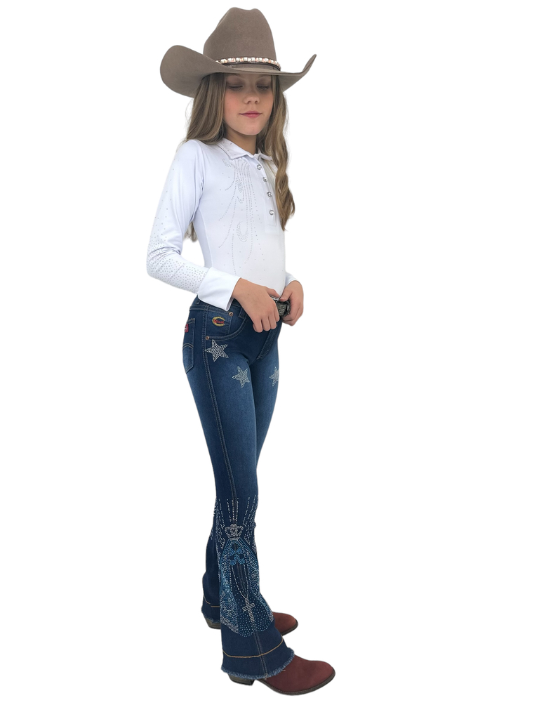 Cal a Feminina Infantil West Tuff Flare Cos Alta Brilhos Nossa