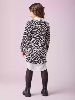 Vestido Jacquard de Zebra com Gola Animê na internet