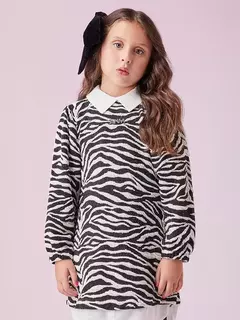Vestido Jacquard de Zebra com Gola Animê