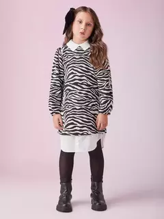 Vestido Jacquard de Zebra com Gola Animê - loja online
