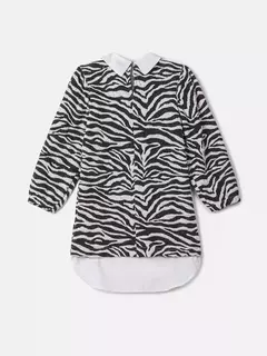 Vestido Jacquard de Zebra com Gola Animê - Bolhinhas de Sabão