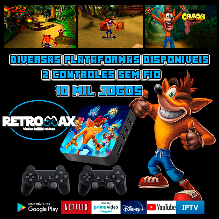 Video Game Retro 90 Mil Jogos 2 Controles com fio 64GB