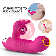 01413 | Vibrador com 7 modos de vibração, estimulador clitoriano detalhes de orelhas com 7 modos de pulsação com serdas massageadoras, 7 intensidades de movimentos vai e vem com texturização no corpo do vibrador, 7 modos de intensidade na glande com movimentos d - loja online