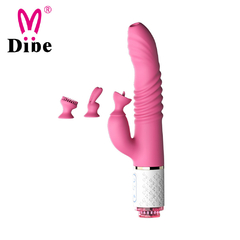 01417 | Vibrador com 7 modos de vibração, estimulador clitoriano detalhes de 3 peças de troca, 7 intensidades de movimentos vai e vem com texturização no corpo do vibrador - DIBE - comprar online